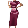 Queensland Rugby Pacific Custom Short Sleeve Bodycon Dress Pasifika Tapa Pattern