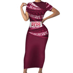 Queensland Rugby Pacific Custom Short Sleeve Bodycon Dress Pasifika Tapa Pattern