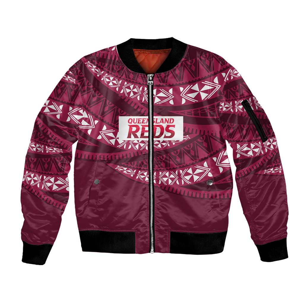 Queensland Rugby Pacific Custom Sleeve Zip Bomber Jacket Pasifika Tapa Pattern