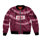 Queensland Rugby Pacific Custom Sleeve Zip Bomber Jacket Pasifika Tapa Pattern