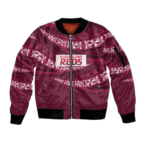 Queensland Rugby Pacific Custom Sleeve Zip Bomber Jacket Pasifika Tapa Pattern