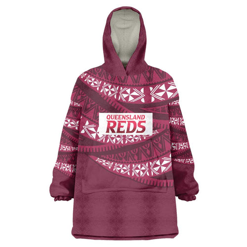 Queensland Rugby Pacific Custom Wearable Blanket Hoodie Pasifika Tapa Pattern