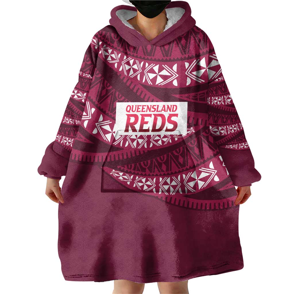 Queensland Rugby Pacific Custom Wearable Blanket Hoodie Pasifika Tapa Pattern