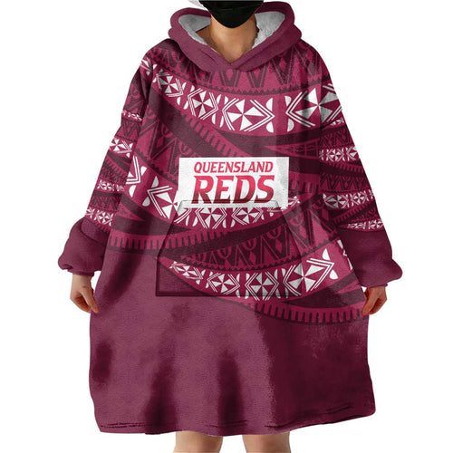 Queensland Rugby Pacific Custom Wearable Blanket Hoodie Pasifika Tapa Pattern