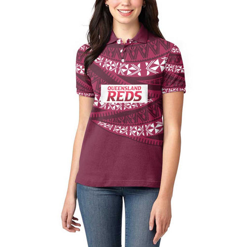 Queensland Rugby Pacific Custom Women Polo Shirt Pasifika Tapa Pattern