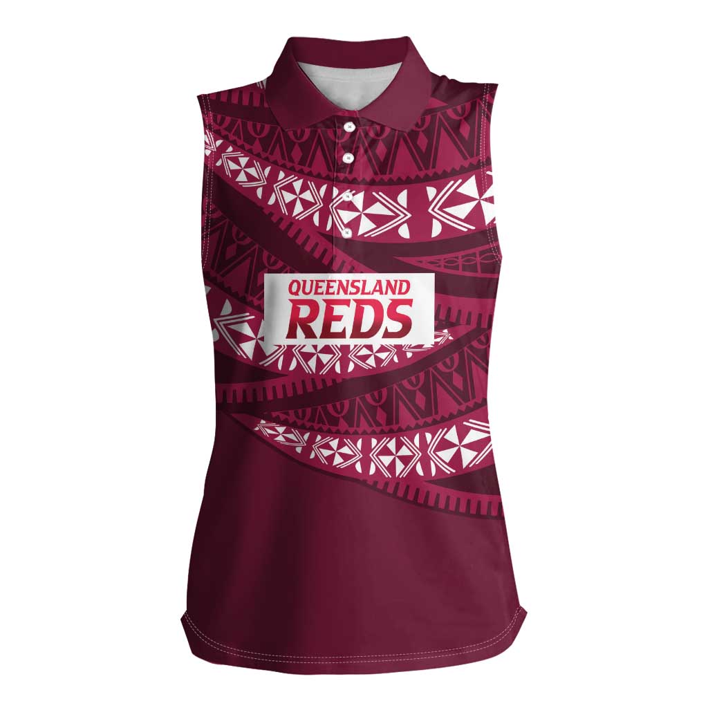 Queensland Rugby Pacific Custom Women Sleeveless Polo Shirt Pasifika Tapa Pattern