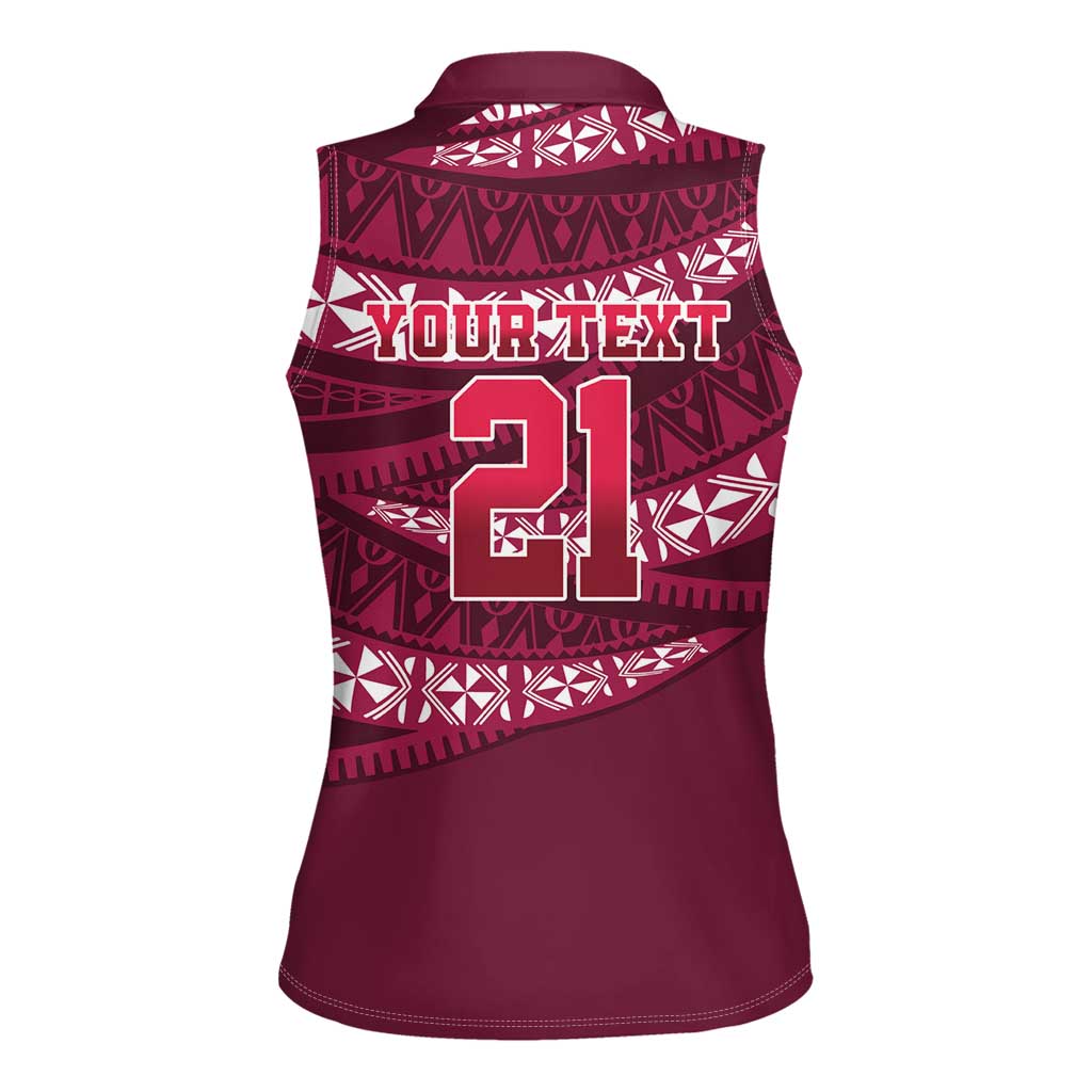 Queensland Rugby Pacific Custom Women Sleeveless Polo Shirt Pasifika Tapa Pattern