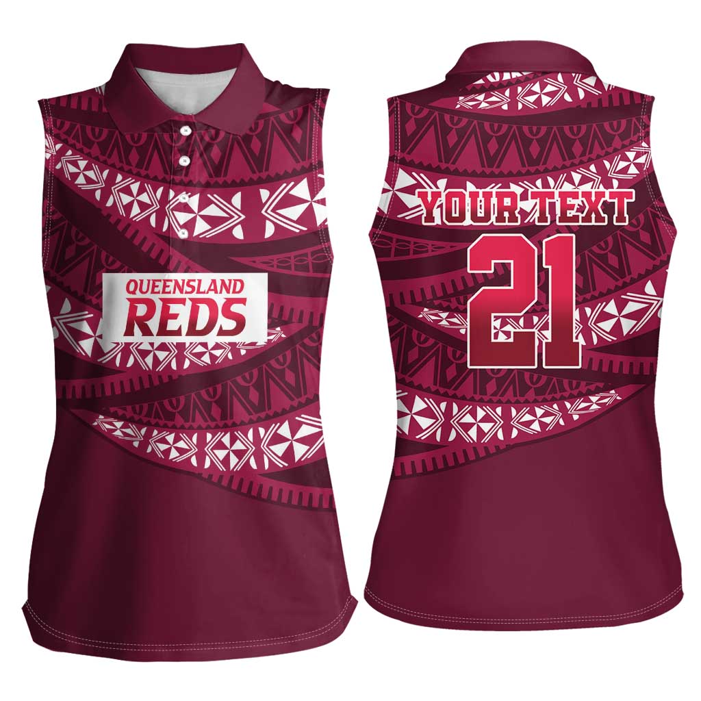 Queensland Rugby Pacific Custom Women Sleeveless Polo Shirt Pasifika Tapa Pattern