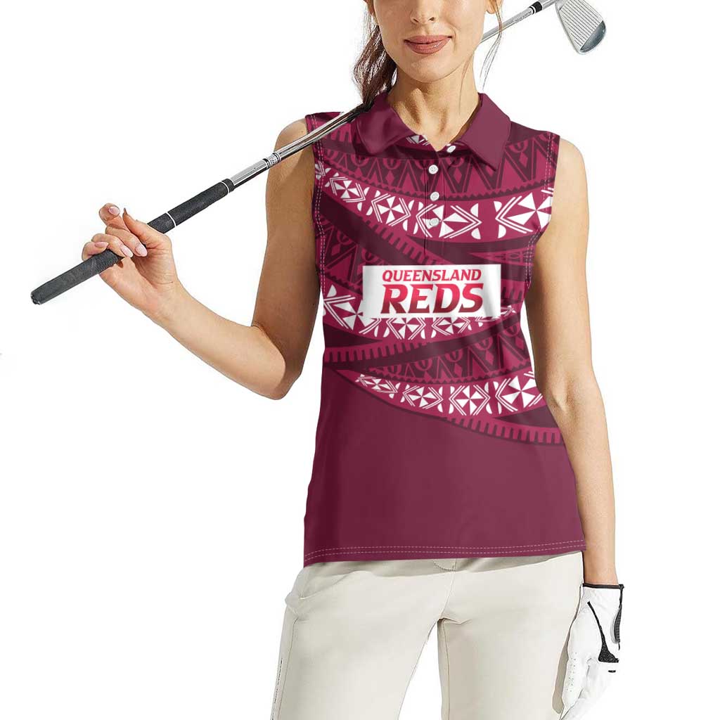 Queensland Rugby Pacific Custom Women Sleeveless Polo Shirt Pasifika Tapa Pattern