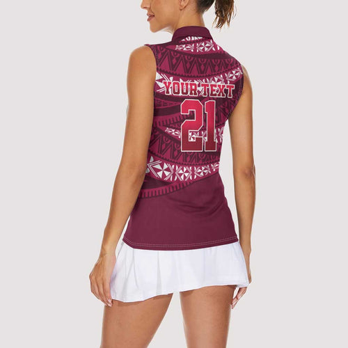 Queensland Rugby Pacific Custom Women Sleeveless Polo Shirt Pasifika Tapa Pattern