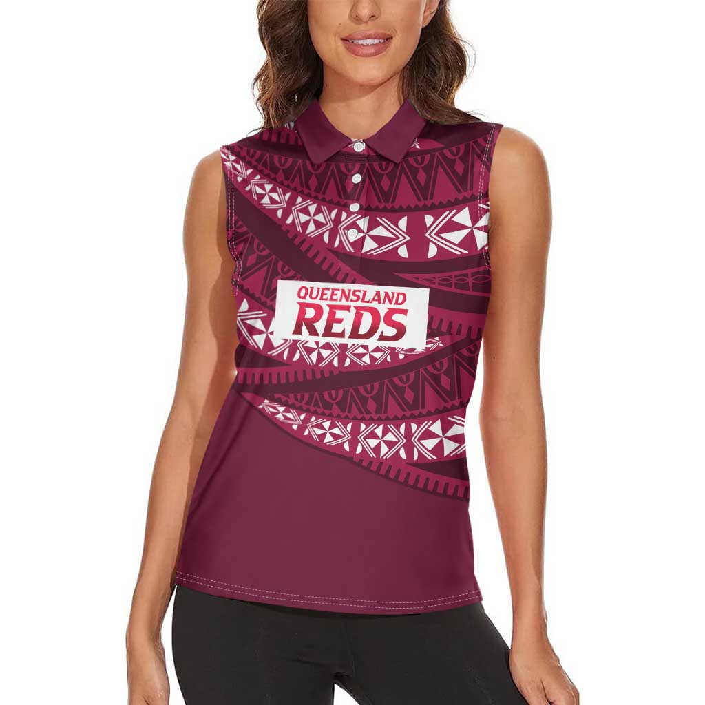 Queensland Rugby Pacific Custom Women Sleeveless Polo Shirt Pasifika Tapa Pattern