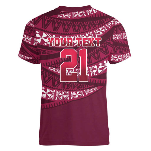 Queensland Rugby Pacific Custom Women V-Neck T-Shirt Pasifika Tapa Pattern