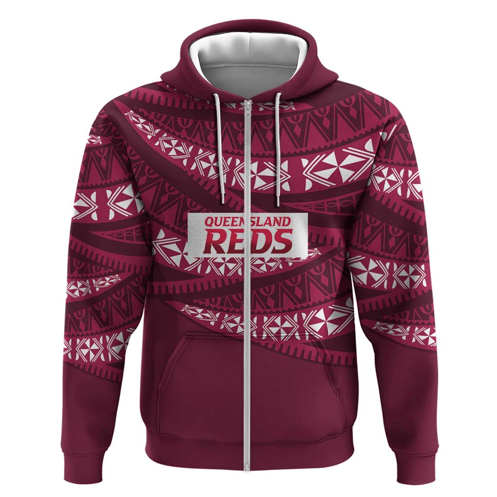 Queensland Rugby Pacific Custom Zip Hoodie Pasifika Tapa Pattern