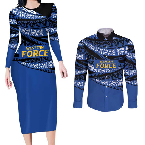 Western Australia Rugby Pacific Custom Couples Matching Long Sleeve Bodycon Dress and Long Sleeve Button Shirt Pasifika Tapa Pattern