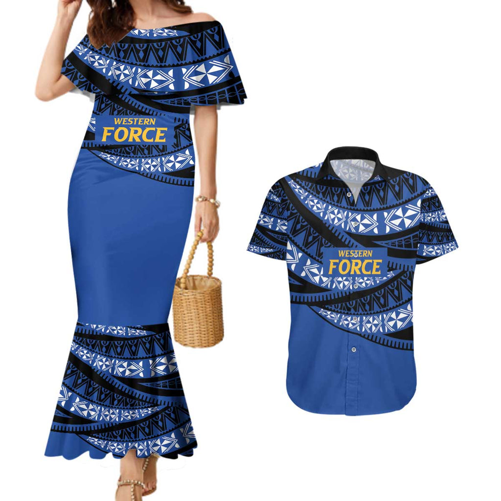 Western Australia Rugby Pacific Custom Couples Matching Mermaid Dress and Hawaiian Shirt Pasifika Tapa Pattern