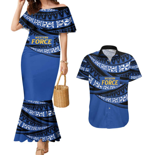 Western Australia Rugby Pacific Custom Couples Matching Mermaid Dress and Hawaiian Shirt Pasifika Tapa Pattern