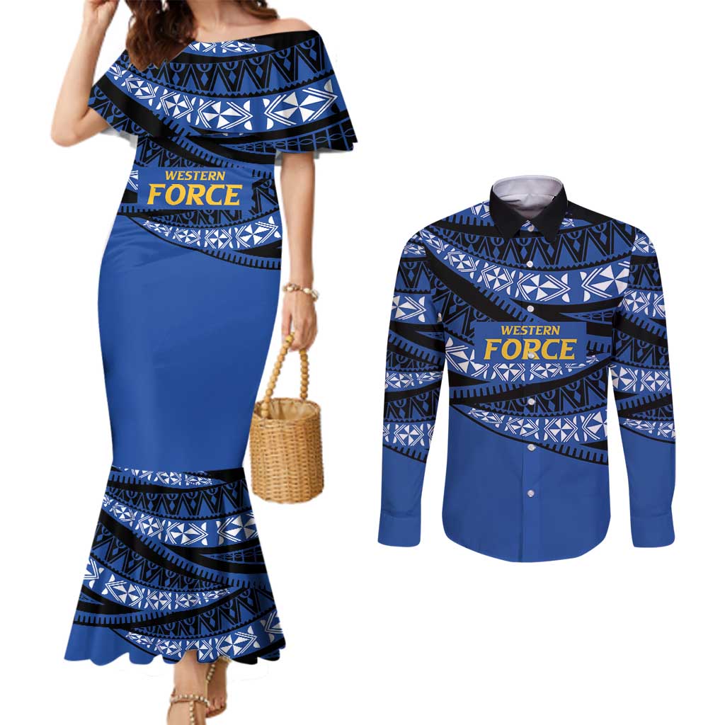 Western Australia Rugby Pacific Custom Couples Matching Mermaid Dress and Long Sleeve Button Shirt Pasifika Tapa Pattern