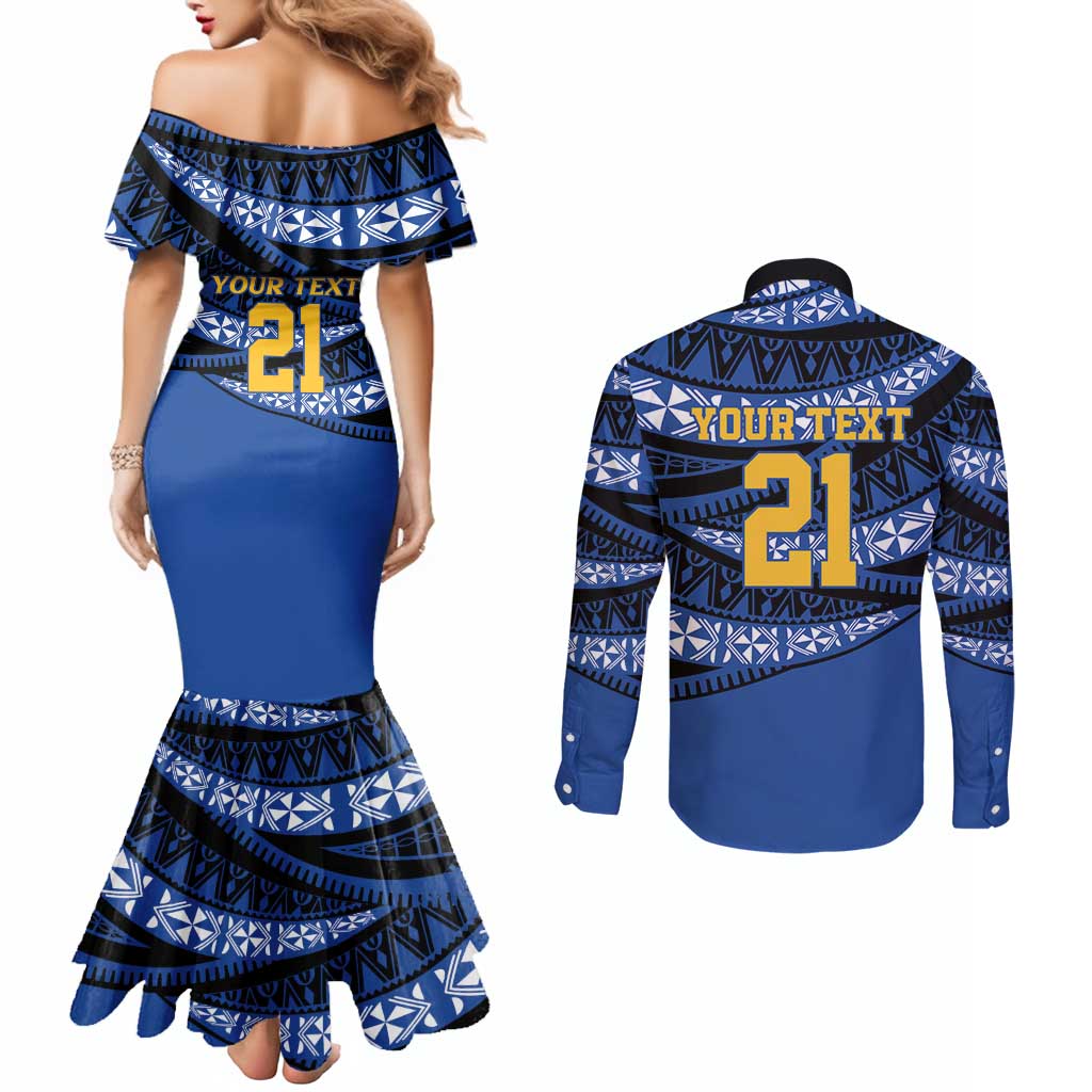 Western Australia Rugby Pacific Custom Couples Matching Mermaid Dress and Long Sleeve Button Shirt Pasifika Tapa Pattern