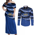 Western Australia Rugby Pacific Custom Couples Matching Off Shoulder Maxi Dress and Long Sleeve Button Shirt Pasifika Tapa Pattern