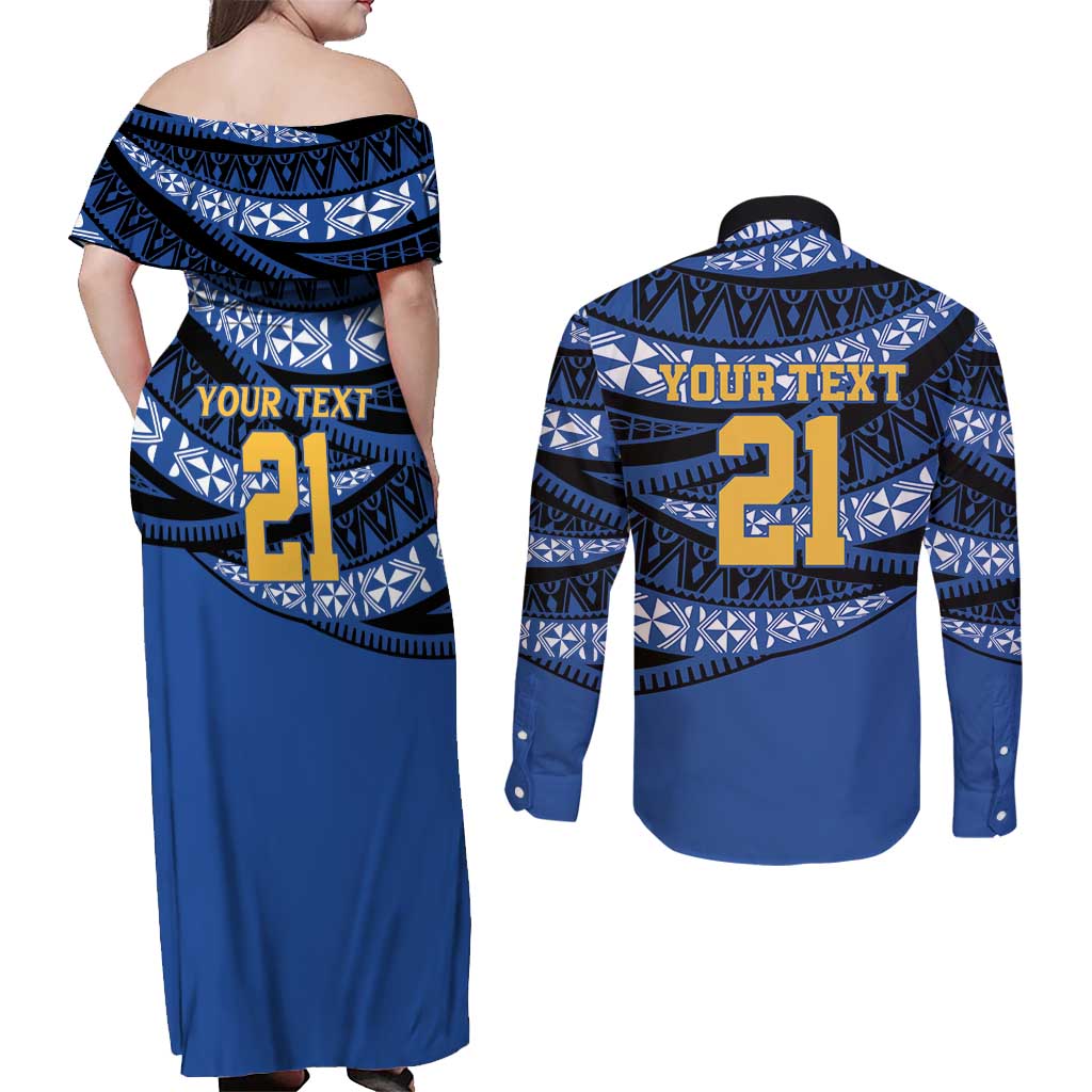 Western Australia Rugby Pacific Custom Couples Matching Off Shoulder Maxi Dress and Long Sleeve Button Shirt Pasifika Tapa Pattern