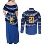 Western Australia Rugby Pacific Custom Couples Matching Off Shoulder Maxi Dress and Long Sleeve Button Shirt Pasifika Tapa Pattern