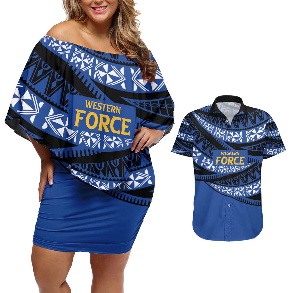 Western Australia Rugby Pacific Custom Couples Matching Off Shoulder Short Dress and Hawaiian Shirt Pasifika Tapa Pattern