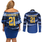 Western Australia Rugby Pacific Custom Couples Matching Off Shoulder Short Dress and Long Sleeve Button Shirt Pasifika Tapa Pattern
