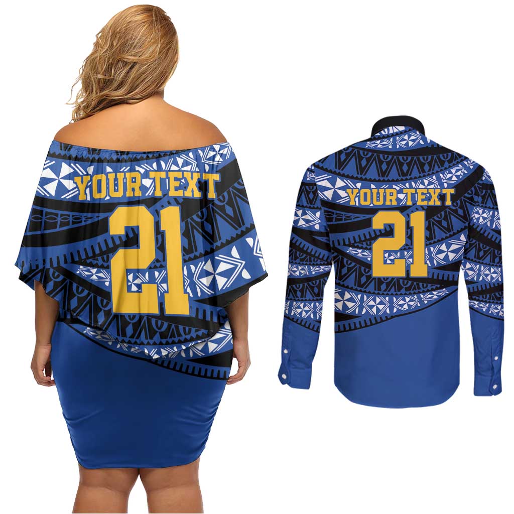 Western Australia Rugby Pacific Custom Couples Matching Off Shoulder Short Dress and Long Sleeve Button Shirt Pasifika Tapa Pattern