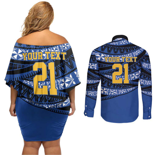 Western Australia Rugby Pacific Custom Couples Matching Off Shoulder Short Dress and Long Sleeve Button Shirt Pasifika Tapa Pattern