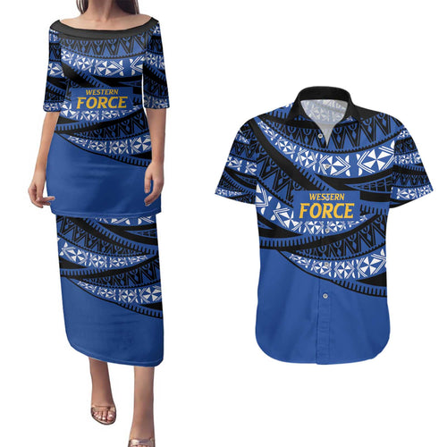 Western Australia Rugby Pacific Custom Couples Matching Puletasi and Hawaiian Shirt Pasifika Tapa Pattern