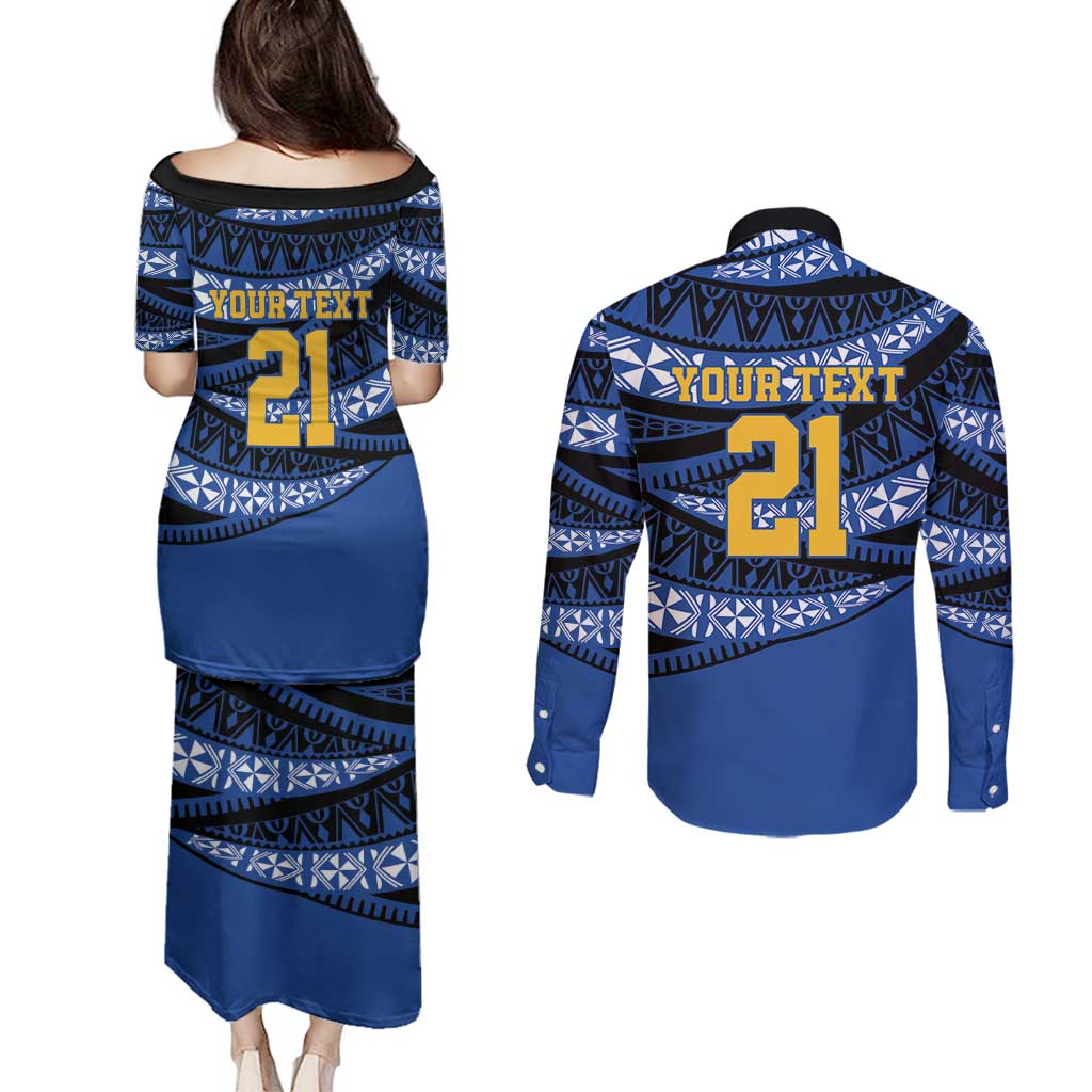 Western Australia Rugby Pacific Custom Couples Matching Puletasi and Long Sleeve Button Shirt Pasifika Tapa Pattern