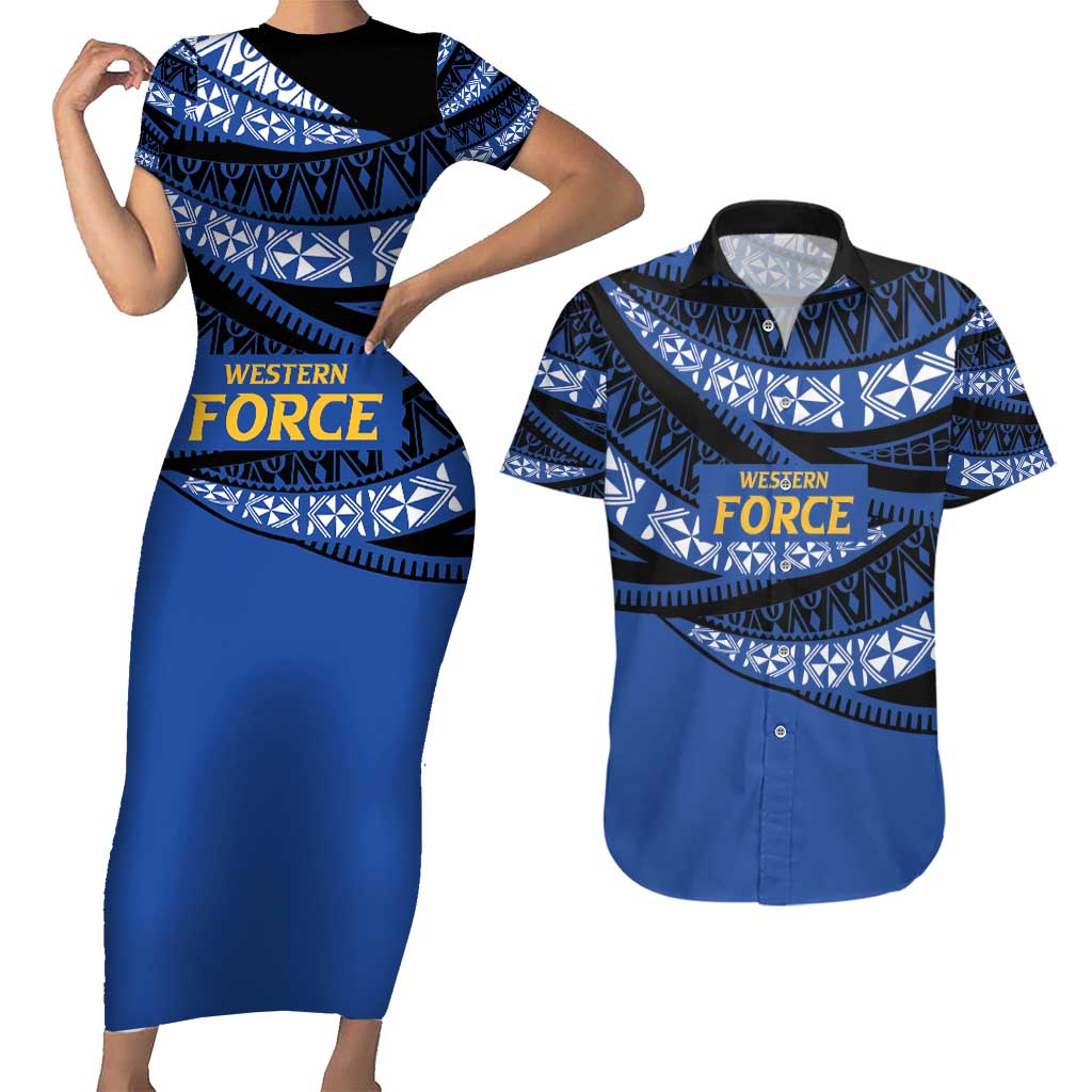 Western Australia Rugby Pacific Custom Couples Matching Short Sleeve Bodycon Dress and Hawaiian Shirt Pasifika Tapa Pattern
