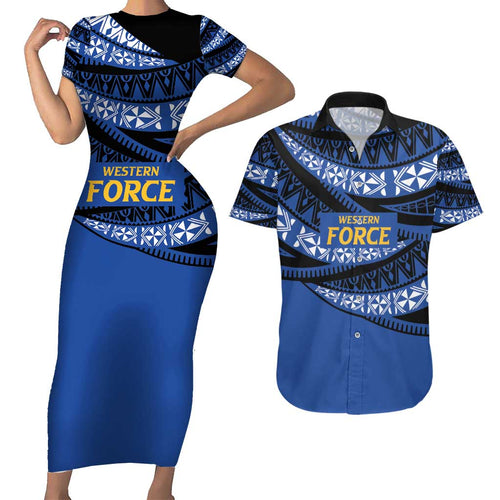Western Australia Rugby Pacific Custom Couples Matching Short Sleeve Bodycon Dress and Hawaiian Shirt Pasifika Tapa Pattern