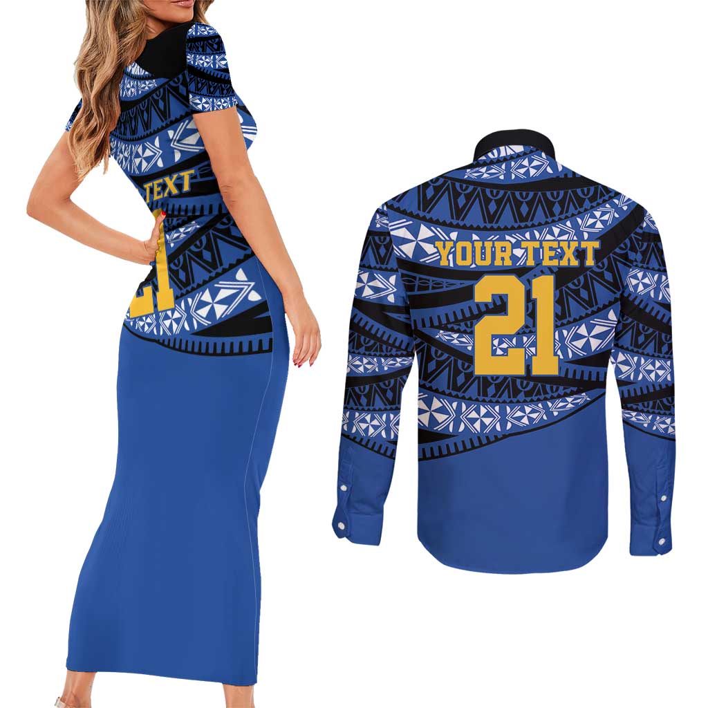 Western Australia Rugby Pacific Custom Couples Matching Short Sleeve Bodycon Dress and Long Sleeve Button Shirt Pasifika Tapa Pattern