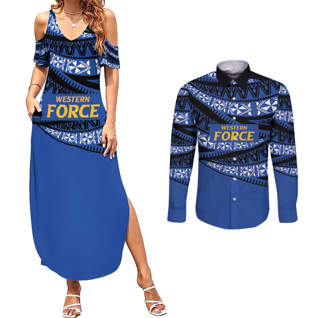 Western Australia Rugby Pacific Custom Couples Matching Summer Maxi Dress and Long Sleeve Button Shirt Pasifika Tapa Pattern