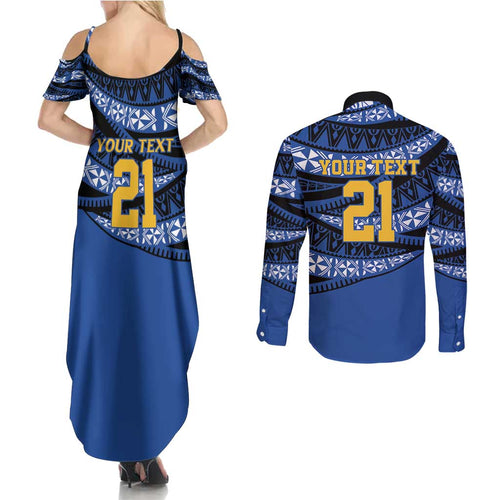 Western Australia Rugby Pacific Custom Couples Matching Summer Maxi Dress and Long Sleeve Button Shirt Pasifika Tapa Pattern
