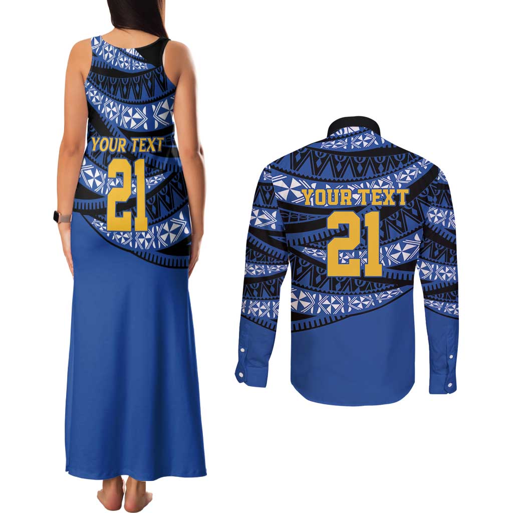 Western Australia Rugby Pacific Custom Couples Matching Tank Maxi Dress and Long Sleeve Button Shirt Pasifika Tapa Pattern