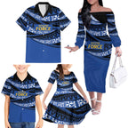 Western Australia Rugby Pacific Custom Family Matching Off The Shoulder Long Sleeve Dress and Hawaiian Shirt Pasifika Tapa Pattern