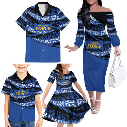 Western Australia Rugby Pacific Custom Family Matching Off The Shoulder Long Sleeve Dress and Hawaiian Shirt Pasifika Tapa Pattern