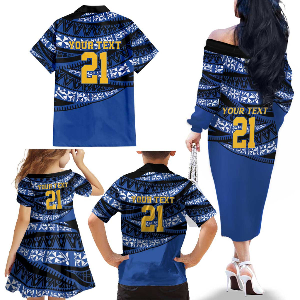 Western Australia Rugby Pacific Custom Family Matching Off The Shoulder Long Sleeve Dress and Hawaiian Shirt Pasifika Tapa Pattern