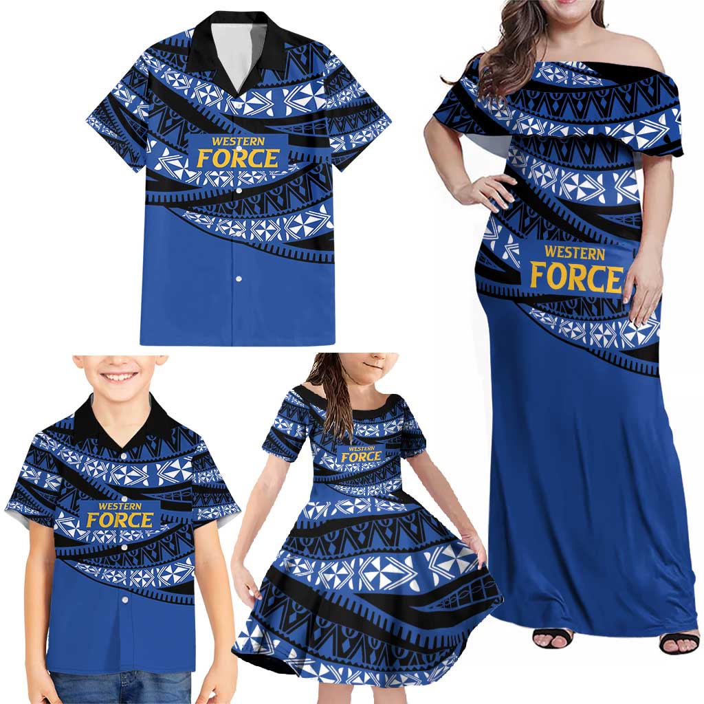 Western Australia Rugby Pacific Custom Family Matching Off Shoulder Maxi Dress and Hawaiian Shirt Pasifika Tapa Pattern
