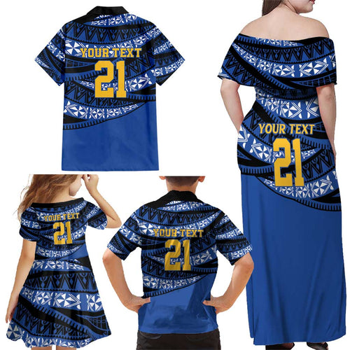 Western Australia Rugby Pacific Custom Family Matching Off Shoulder Maxi Dress and Hawaiian Shirt Pasifika Tapa Pattern
