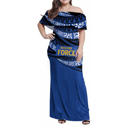 Western Australia Rugby Pacific Custom Family Matching Off Shoulder Maxi Dress and Hawaiian Shirt Pasifika Tapa Pattern
