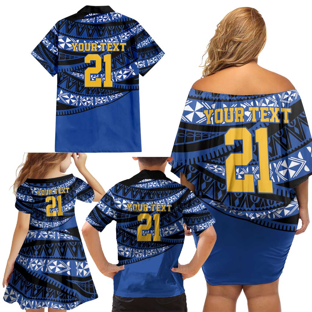 Western Australia Rugby Pacific Custom Family Matching Off Shoulder Short Dress and Hawaiian Shirt Pasifika Tapa Pattern