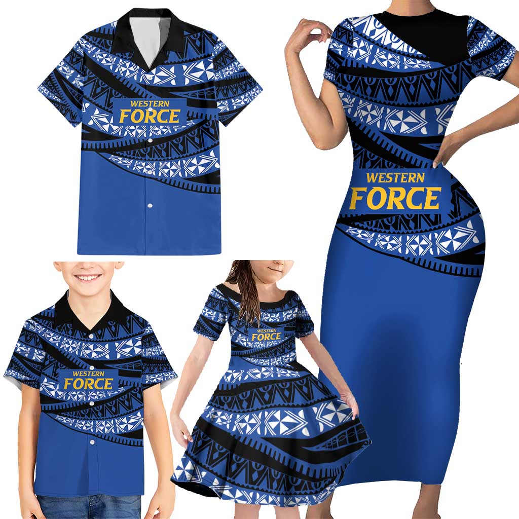 Western Australia Rugby Pacific Custom Family Matching Short Sleeve Bodycon Dress and Hawaiian Shirt Pasifika Tapa Pattern