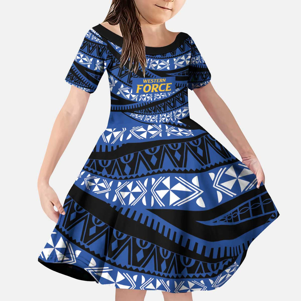 Western Australia Rugby Pacific Custom Kid Short Sleeve Dress Pasifika Tapa Pattern