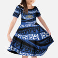Western Australia Rugby Pacific Custom Kid Short Sleeve Dress Pasifika Tapa Pattern