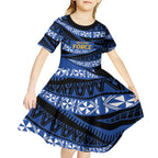 Western Australia Rugby Pacific Custom Kid Short Sleeve Dress Pasifika Tapa Pattern