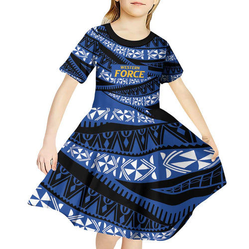 Western Australia Rugby Pacific Custom Kid Short Sleeve Dress Pasifika Tapa Pattern
