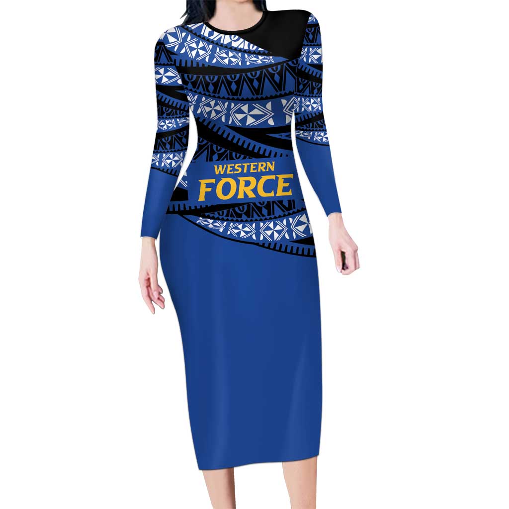 Western Australia Rugby Pacific Custom Long Sleeve Bodycon Dress Pasifika Tapa Pattern